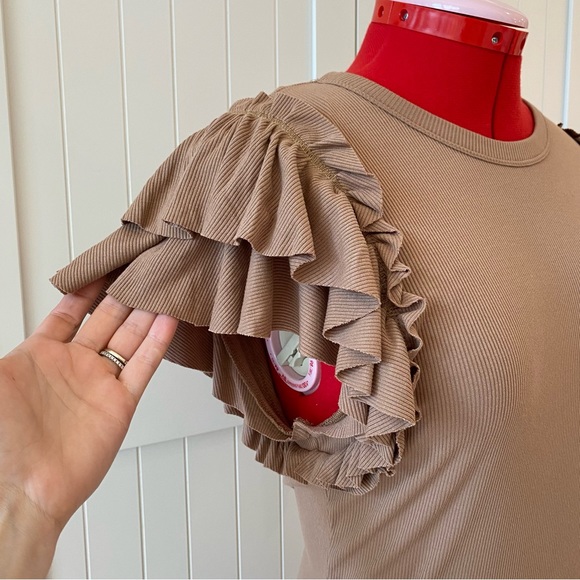 Anthropologie | Avec Les Filles Dress, Beige/Tan, Ruffles, Midi, Women’s (US L) - Picture 1 of 9